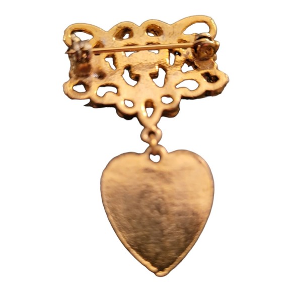 Vintage Dangling Heart Filigree Brooch - Picture 2 of 3